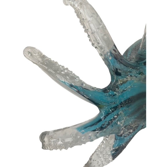 Art Glass Tropical Octopus Hand Blown Blue Black RARE Decor Paper Weight - Picture 8 of 12
